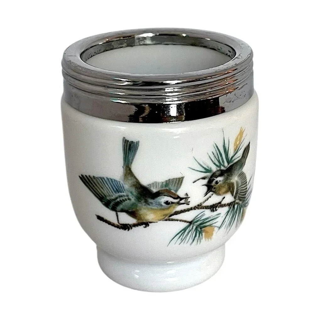 Set of 2 Vintage Royal Worcester 1960s "Woodland Birds" Porcelain Egg Coddlers - Picture 6 of 12